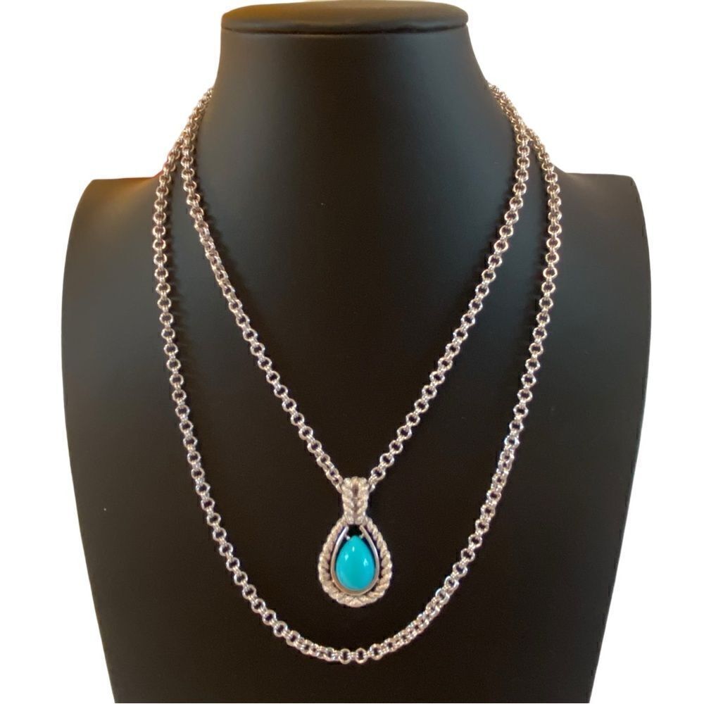 Vintage Avon Teardrop Pendant on Double Layered Silvertone Chain.
